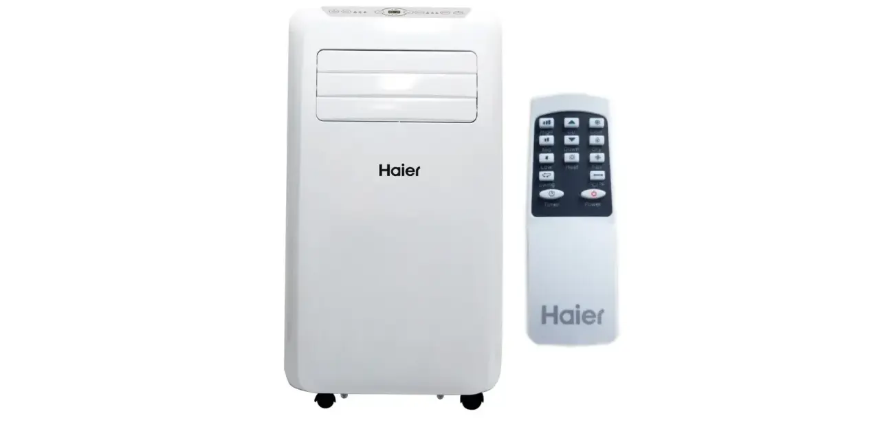 Biały klimatyzator Haier 3.5 kW z pilotem, gotowy do zapewnienia komfortu w gorące dni.