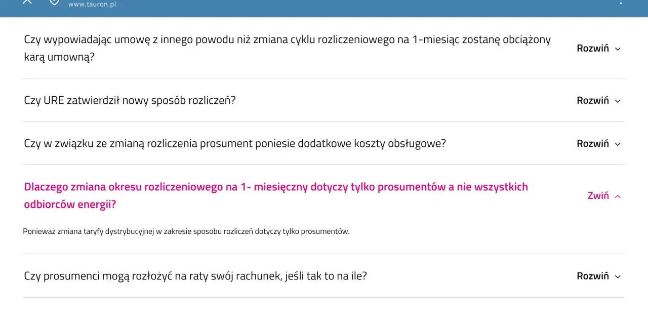 Zmiana okresu rozliczeniowego na 1-miesięczny w Tauronie. FAQ dla prosumentów.