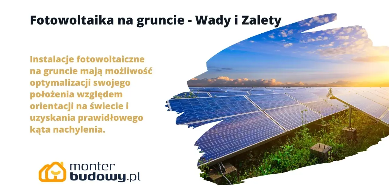 Instalacje fotowoltaiczne na gruncie, choć mają zalety, mogą mieć też ciemne strony. Zdjęcie przedstawia panele słoneczne na tle zachodzącego słońca.