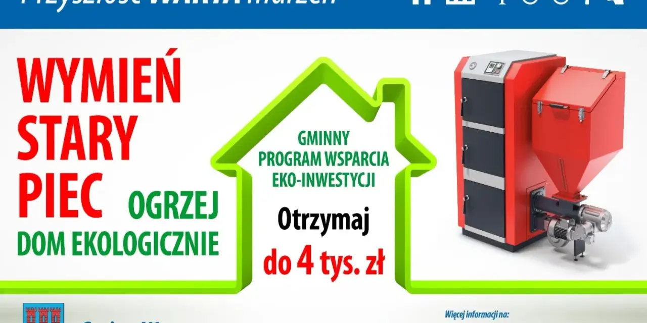 Wymiana pieca w gminie Warta. Dofinansowanie do 4 tys. zł na ekologiczne ogrzewanie domu.
