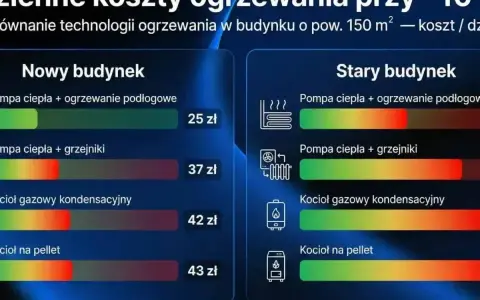 Porównanie kosztów ogrzewania: kocioł gazowy kondensacyjny w starym budynku kosztuje 42 zł/dzień.