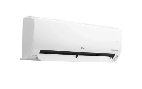 Biały klimatyzator LG Deluxe 5kW z technologią Dual Inverter, zapewniający komfort i oszczędność energii.