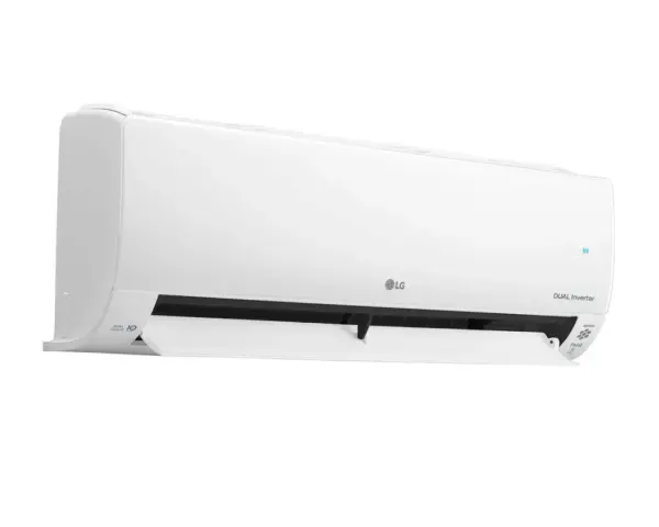 Biały klimatyzator LG Deluxe 5kW z technologią Dual Inverter, zapewniający komfort i oszczędność energii.