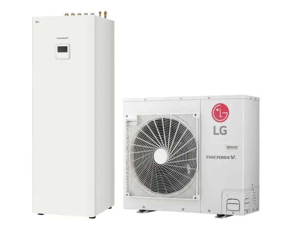 Biała pompa ciepła LG Therma V 7kW składa się z jednostki wewnętrznej i zewnętrznej.