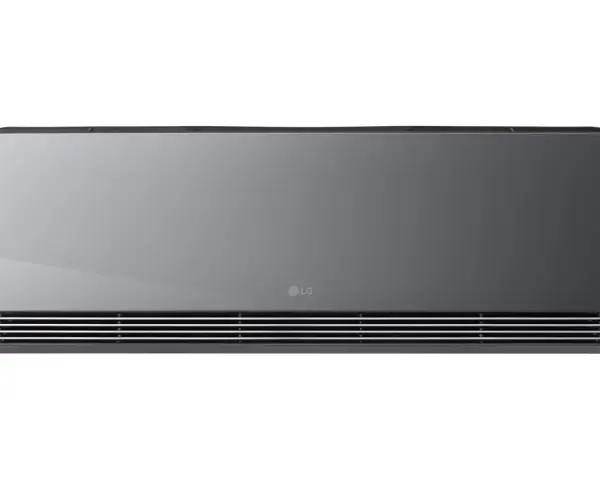 Elegancka klimatyzacja LG ArtCool Mirror 5kW z lustrzanym panelem i dyskretną kratką wentylacyjną.