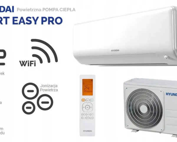 Klimatyzator Hyundai Smart Easy Pro: biała jednostka wewnętrzna i zewnętrzna, pilot, WiFi, jonizacja, klasa A++, Arctic Kit.
