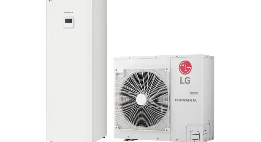 Biała pompa ciepła LG Therma V 7kW składa się z jednostki wewnętrznej i zewnętrznej.