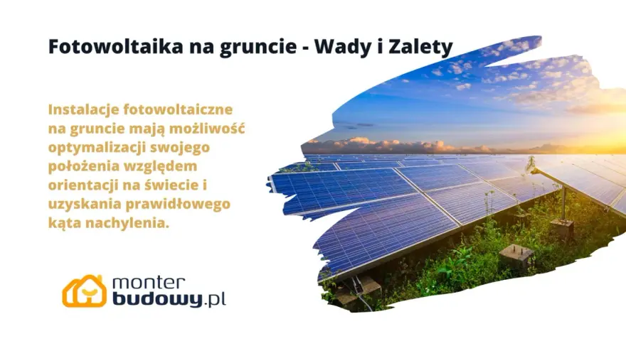 Instalacje fotowoltaiczne na gruncie, choć mają zalety, mogą mieć też ciemne strony. Zdjęcie przedstawia panele słoneczne na tle zachodzącego słońca.