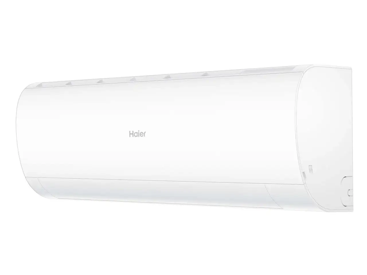 Biała jednostka klimatyzacyjna Haier Pearl Plus z logo Haier. Elegancki design, idealna do każdego wnętrza.