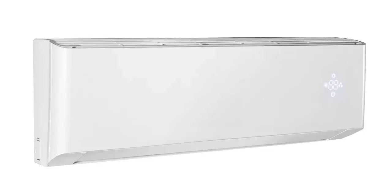 Klimatyzator ścienny Gree Amber Prestige 5kW, biały, z dyskretnym wyświetlaczem LED.