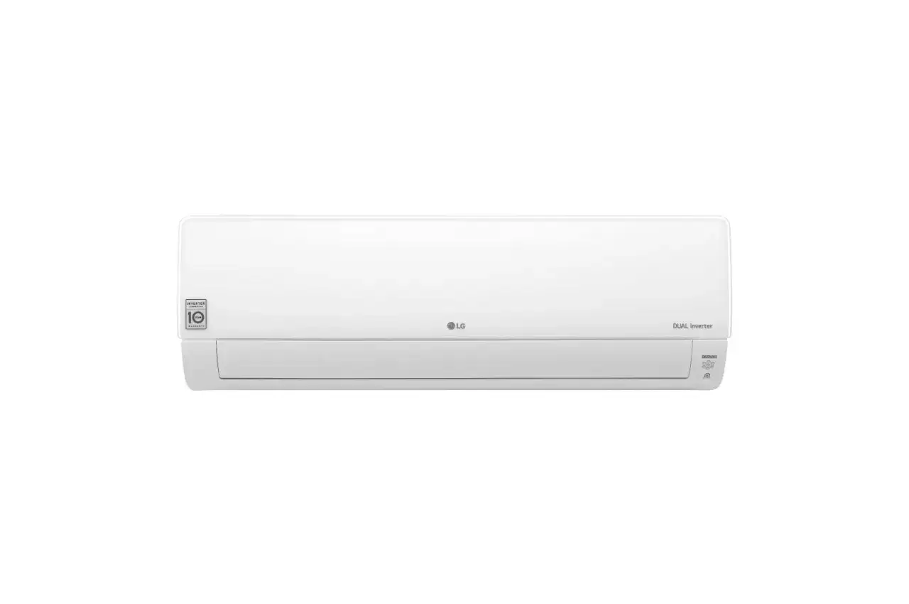 Biały klimatyzator LG Deluxe 5kW z technologią Dual Inverter, zapewniający komfort i oszczędność energii.